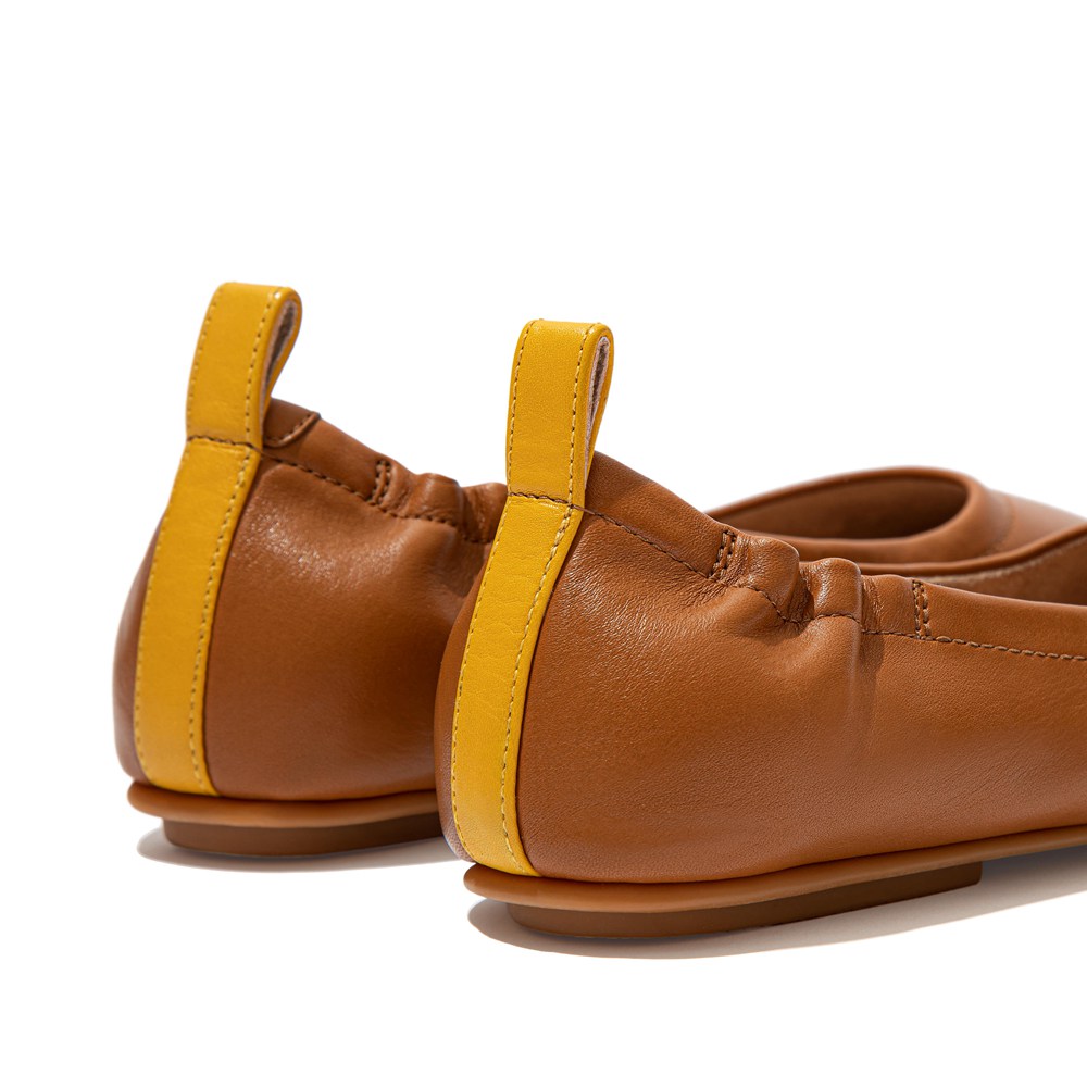 Fitflop Womens Ballet Flats - Allegro Pop-tab Soft Leather - Brown - 017-ODQJUC